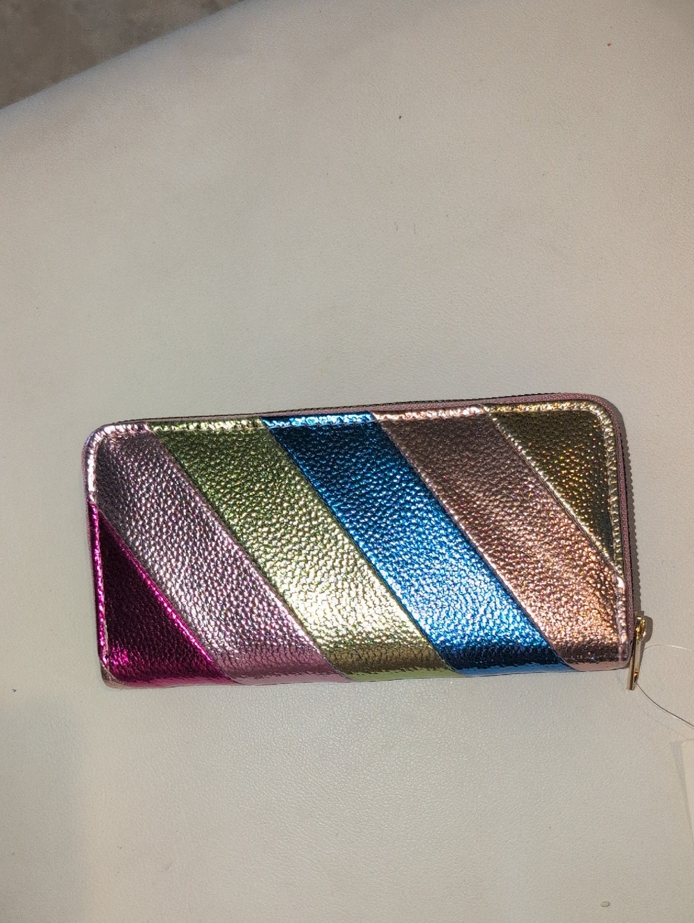 Metallic Diagonal Stripe Zip Wallet - Multicolor NWT